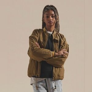 Gymshark Retake  woven Brown Ruched Back Bomber Jacket Small